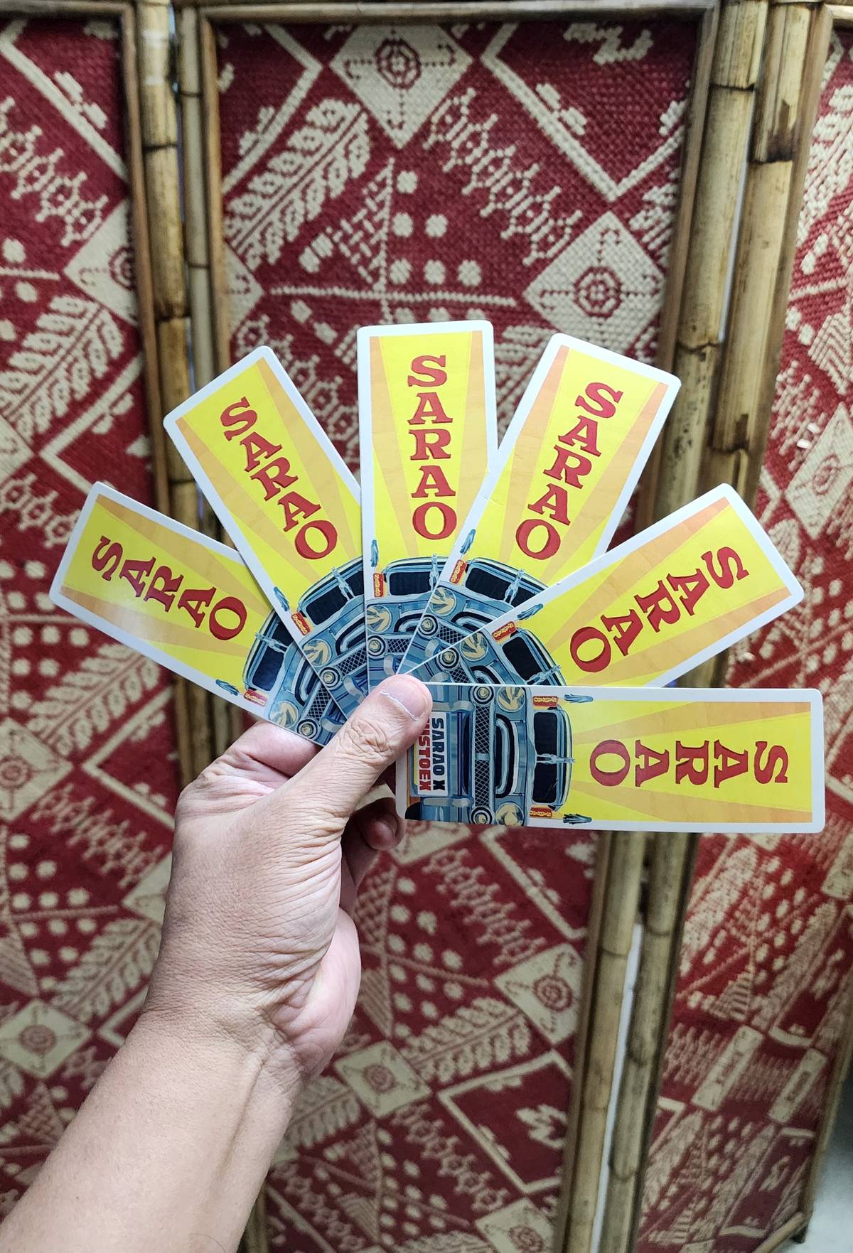 Sarao bookmarks given to visitors at the ‘Biyahe ni Sarao’ exhibit.